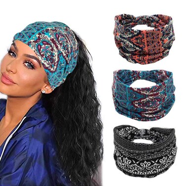 Efdagsad Boho Knotted Wide Headbands and Head Wraps for Women  African Style Elastic Yoga Hair Accessories