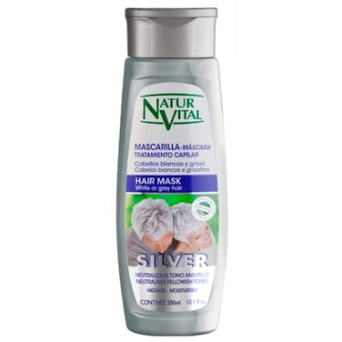 Natur Vital Silver Mask for WhiteGray Hair 300 ml Neutralizes Yellowish Tones with Blueberry Aloe Vera and Provitamin B5 NO PARABENSNO SULFATES