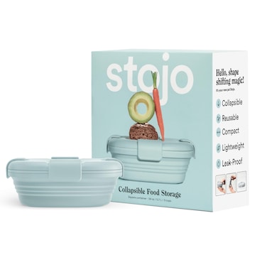STOJO Collapsible Sandwich Box  Aquamarine 24oz  Reusable Food Storage Container  ToGo Travel Silicone Bowl for Hot and Cold Food  for Meal Prep Lunch Camping and Hiking  Dishwasher Safe