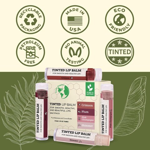 Tinted Lip Balm by Earths Daughter Stocking Stuffers  4 Pack of Assorted Colors  Beeswax Coconut Oil Cocoa Butter Vitamin E  Moisturize and Beautify  Paraben Free