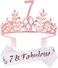 7th Birthday Sash and Tiara for Girls  Fabulous Glitter Sash  Leafs Rhinestone Pink Premium Metal Tiara for Girls 7th Birthday Gifts for Princess Party