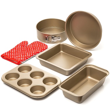 Moss  Stone 5 Piece Baking Pans Set Carbon Steel NonStick PTFE Coating Oven Safe Baking Sheet Set Bakeware Set With Heat Red Glove Cookie Sheets For Baking Nonstick Set