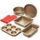 Moss  Stone 5 Piece Baking Pans Set Carbon Steel NonStick PTFE Coating Oven Safe Baking Sheet Set Bakeware Set With Heat Red Glove Cookie Sheets For Baking Nonstick Set
