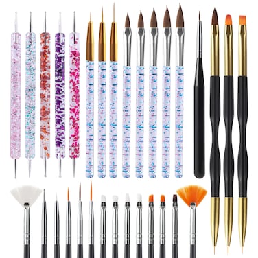 Artdone 31pcs Nail Art BrushesNail Art Tool SetNail Dotting ToolsNail Dust BrushStriping Nail Art Brushes for Long LinesNail Drawing Pen For Nail Design