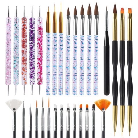 Artdone 31pcs Nail Art BrushesNail Art Tool SetNail Dotting ToolsNail Dust BrushStriping Nail Art Brushes for Long LinesNail Drawing Pen For Nail Design