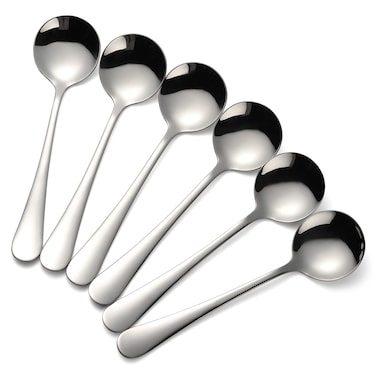 Soup Spoons Set of 6 Round Stainless Steel Bouillon Wonton Salad Spoons Kitchen Utensil 6