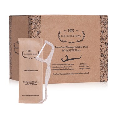 Bleeker and Rowe Biodegradable Individually Wrapped Floss Picks  Eco Friendly Flossers 150 Pack PTFE Floss
