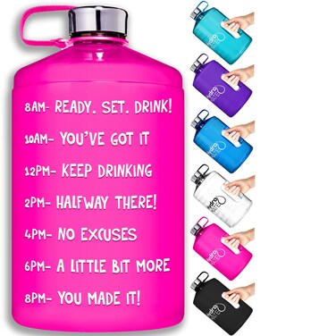 HydroMATE Large Gallon 128 oz Motivational Water Bottle with Handle and Time Marker Reusable BPA Free Jug Times Marked to Ensure You Drink More Water Throughout The Day Hydro MATE 128oz