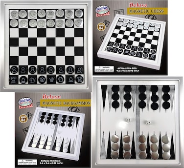 Mattys Toy Stop Deluxe Magnetic Metal Chess  Backgammon Games Gift Set Bundle  2 Pack Each Game Measures 975 x 975