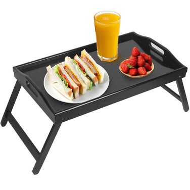 Bed Tray Table Folding Legs Breakfast Food Tray Bamboo Portable Lap Desk Wooden Serving Dinner Tea TV Tray
