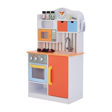 Teamson Kids Little Chef Florence Classic Kids Play Kitchen Toddler Pretend Play Set with Accessories 2 Drawers and Clock Coral Red Twilight