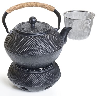 Oztara Cast Iron Teapot Set 40 oz1200 ml Japanese Style Teapot with Infuser and Warmer Tea pot  Tea Kettle Coated with Enameled Interior Large Cast Iron Kettle Black  Iron cast Teapot warmer