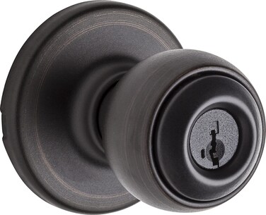 Kwikset Polo Entry Door Knob with Lock and Key Secure Keyed Handle Exterior Doorknob Front Entrance and Bedroom Venetian Bronze Pick Resistant SmartKey Rekey Security