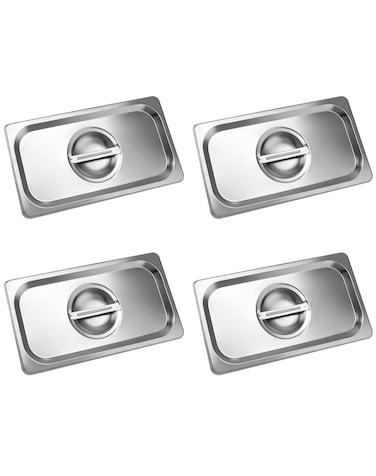 QWORK Solid Pan Lid with Handle 4 Pack Stainless Steel Steam Table Pan Cover for 13 Size Steam Pans