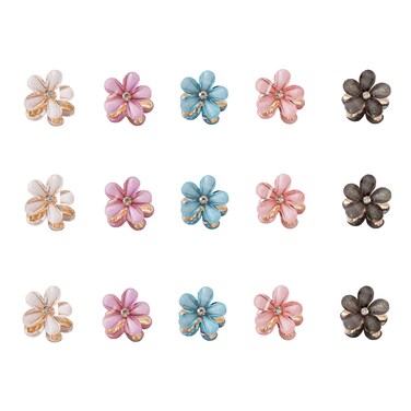 Doromy Floral Pearl Barrette 15 Packs Crystal Hair Clips Mini Flower Crystal Claw Clip Small Barrettes for Womens and Girls Hair Accessories