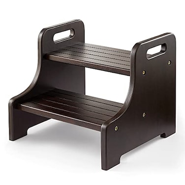 2BHOME Wooden Two Step Stool  Heavy Duty 2 Step Stool  Holds up to 400Lb for KitchenBathroomBedside Step Stool Walnut