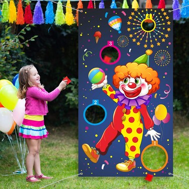 Outus Carnival Toss Games Clown Banner with 3 Bean Bags Circus Bean Bag Toss Game for Carnival Party Activities Great Carnival Decorations Circus Suppliers for Kids and Adults