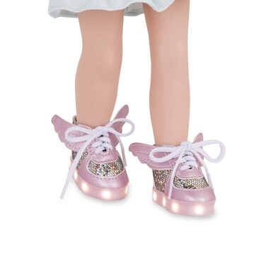 Glitter Girls  Flutter Fun Lightup Shoes with Wings for 14inch Dolls  Toys Clothes and Accessories for Ages 3 and Up Pink FauxLeather High Tops with LED Lights GG57031Z