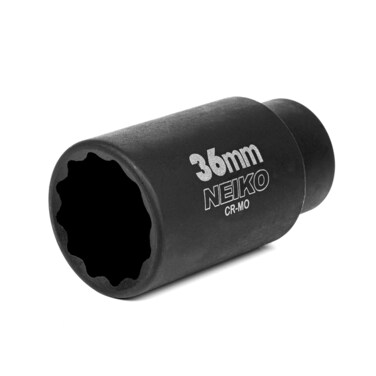 NEIKO 02527A 36mm Socket  12 Drive Deep Impact Socket  Spindle  Axle Nut Socket  12 Point Chrome Molybdenum CrMo Deep Well Hub  Triple Square  Axle Shaft Nut Remover