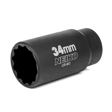 NEIKO 02525A 34mm Socket  12 Drive Deep Impact Socket  Spindle  Axle Nut Socket  12 Point Chrome Molybdenum CrMo Deep Well Hub  Triple Square  Axle Shaft Nut Remover