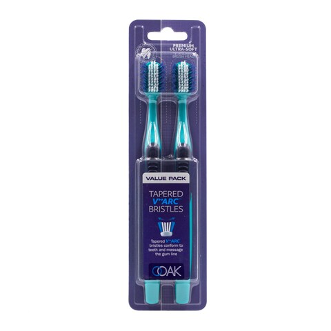 Ooak Toothbrush Tapered VArc Soft Bristles 2 Pack  CyanWhite