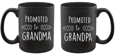 Pregnancy Announcement For Grandparents Black Coffee Mugs  Grandma To Be  Grandpa to Be 11 oz Mugs  Pregnancy Reveal Idea For Baby Announcement  Mug Set  Promoted to Grandma  Grandpa