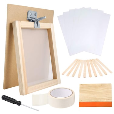 Caydo 27 Pieces Screen Printing Starter kit Include 8 x 10 Inch Silk Screen Printing Frame with 110 White Mesh Screen Frame Butterfly Hinge Clamp and Tools for Screen Printing