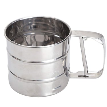 Mazaashop Flour Sifter Stainless Steel Double Layers Baking Sieve Cup with Hand Press Design