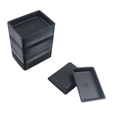 100 pcs Mini 295x216 Dipping Sauce Dishes Plastic Disposable Rectangular Black Soy Sauce Plate Set Condiment Serving tray Seasoning Platter Appetizer Bowel for Sushi Mustard Vinegar Soy BBQ