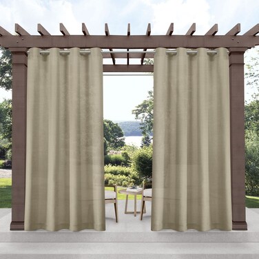 Exclusive Home Miami SemiSheer Textured IndoorOutdoor Grommet Top Curtain Panel Pair 54x96 Taupe