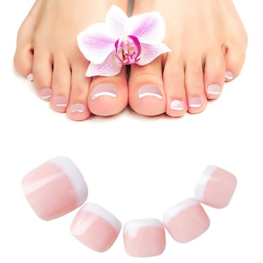 BABALAL French Toenails 96Pcs Natural Press on Toenails Full Cover Fake Toenails Short False Nails Acrylic Nail Tips Set for Women and Girls