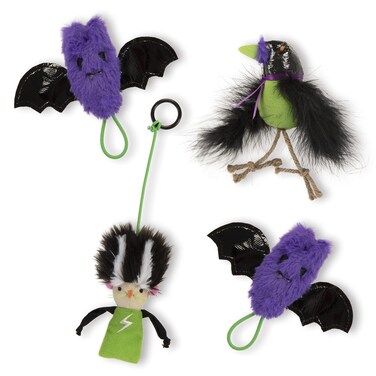 Petlinks 4 Set Bundle Halloween Cat Toys 2X Crinkle Bat Launchers 1x Catnip Crow 1x Bride of Frank Dangler  Multi Color 4 Set Bundle