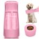 COMTENS Dog Water Bottle with Food Container  Foldable Portable Puppy Travel Water Dispenser Leak Proof Dog Water Bowl Summer Accessories for Pet Outdoor Walking Hiking Pink