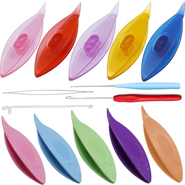 14pcs Tatting Shuttle Kit Qtopun 10pcs Colorful Plastic Waving Shuttles 1 Beading Needles 3 Crochet Hooks for Lace DIY Hand Lacemaking Craft Tool