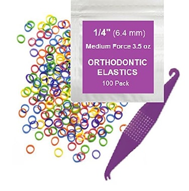 14 Inch Orthodontic Elastic Rubber Bands  100 Pack Neon Medium Force 35 oz  Dental Rubber Bands Teeth Rubber Bands Gap Fixer Dreadlock Rubber Bands 1 Elastic Placer for Braces Included