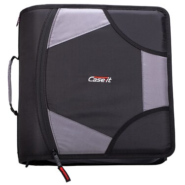 Caseit The King Sized Zip Tab Zipper Binder  4 Inch DRings  5 Subject File Folder  Multiple Pockets  800 Sheet Capacity  Comes with Shoulder Strap  Jet Black D186