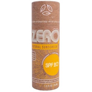 ZERO Waste 100 Plastic Free Natural Sunscreen Stick SPF 20 Reef Safe and Kid Friendly Water Resistant Push Up Cardboard Tube Sunblock Made with Beeswax Shea Butter and Coconut Oil 15 Oz