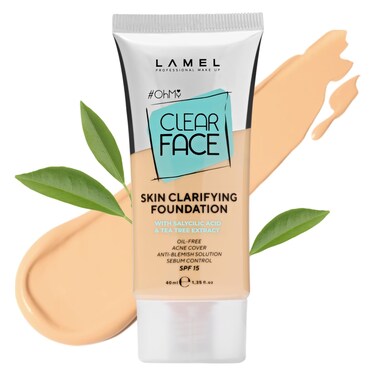 LAMEL OhMy Clear Face Full Coverage Foundation  Acne Coverage  Salicylic Acid  Tea Tree Extract  Dewy  Flawless Finish  Sensitive Skin Care  Organic  OilFree  402 135 floz