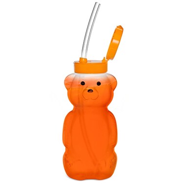 Special Supplies Honey Bear Straw Cup Long Straws Squeezable Therapy and Special Needs Assistive Drink Container Spill Proof and Leak Resistant Lid Pack of 1 Bottle and 3 Straws