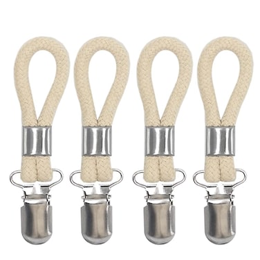 Kirmoo Tea Towel Clips for Hanging with Loop Cotton Metal Cloth Hook Clip Hangers for Home Storage Kitchen Towel Hooks Holder BeigeSet of 4 4