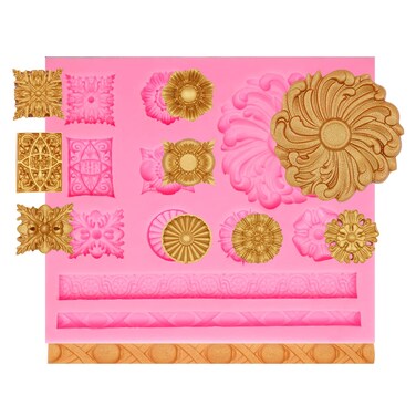 Victorian Cameo Medallion Silicone Molds Baroque Curlicues Scroll Relief Chocolate Molds Lace Strip Jewelry Fondant Baking Molds for Wedding Birthday Cake Decorating Cupcake Topper