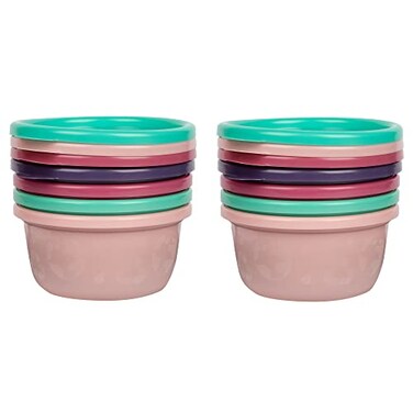 The First Years GreenGrown Reusable Bowls with Lids  Toddler Snack Bowl  8 Pack  PinkPurpleTeal