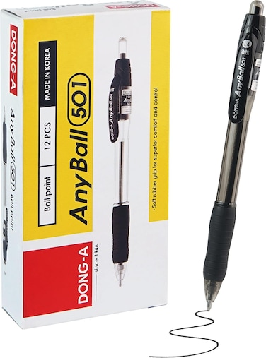 DongA Anyball Retractable Ballpoint Pens 14mm Bold Point Ballpen 12 Count 1 Pack  Black 12 Count Pack of 1