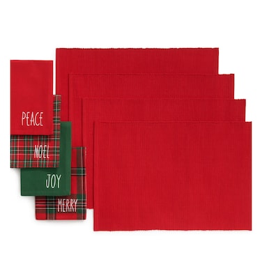 Elrene Home Fashions Holiday Sentiments Fabric Placemat and Napkin Value Set Set of 4 Napkins and 4 Placemats 13 x 19 inches