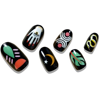 Press on Nails Short Almond GLAMERMAID Black Acrylic Oval Fake Nails with Design Stick Glue on Nails for Women Reusable False Nail Tips Art Sets with 48Pcs Adhesive Tabs Nail File Cuticle Stick
