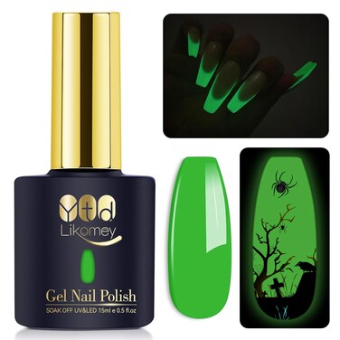 YTD Likomey Glow in the Dark Gel Nail Polish15ml Neon Green Luminous Glow Effect UV Nails GelFall Winter Halloween Fluorescent Bright Manicure Salon Home DIY UV Manicure Nail Art VarnishYG04