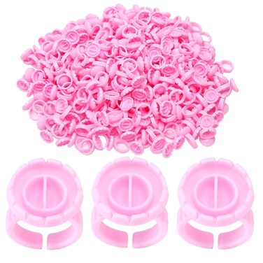 Miuffue Glue Rings for Eyelash Extensions 100 Pcs Smart Glue Holder Easy Fanning Glue Cups for Volume Lashes Pink
