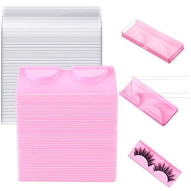 50Pcs False Eyelash Case Lash Boxes Packaging Wholesale Eyelash Holder Storage Box Empty Plastic Case Unit Container Makeup Organizer for Cosmetic ToolsPink326 x 122 x 039in