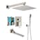 DoBrass Shower System with Tub Spout Waterfall Shower Faucet Set Complete with Preembedded Valve HandHeld Shower and 12inch Shower Head Wall Mounted Brushed Nickel