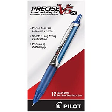 Pilot Precise V5 RT Refillable  Retractable Rolling Ball Pens Extra Fine Point 05 mm Blue Pack of 12